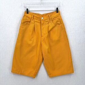 RODIN Vintage Y2K 90s Denim Pleated Shorts 26 Orange Mustard High Rise Bermuda